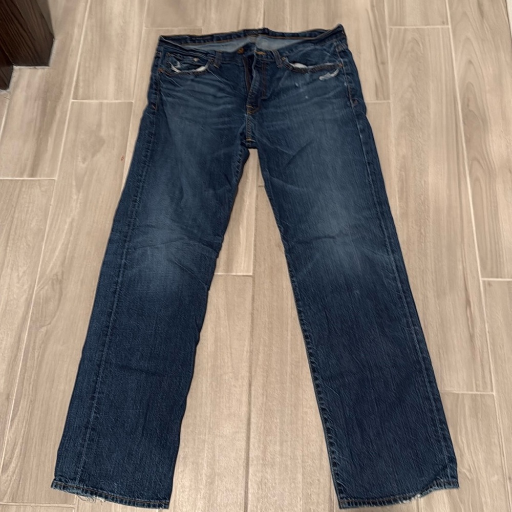 Lucky Brand Vintage Straight Leg Blue Stretch Jeans Mens Sz 34‎ Long Inseam